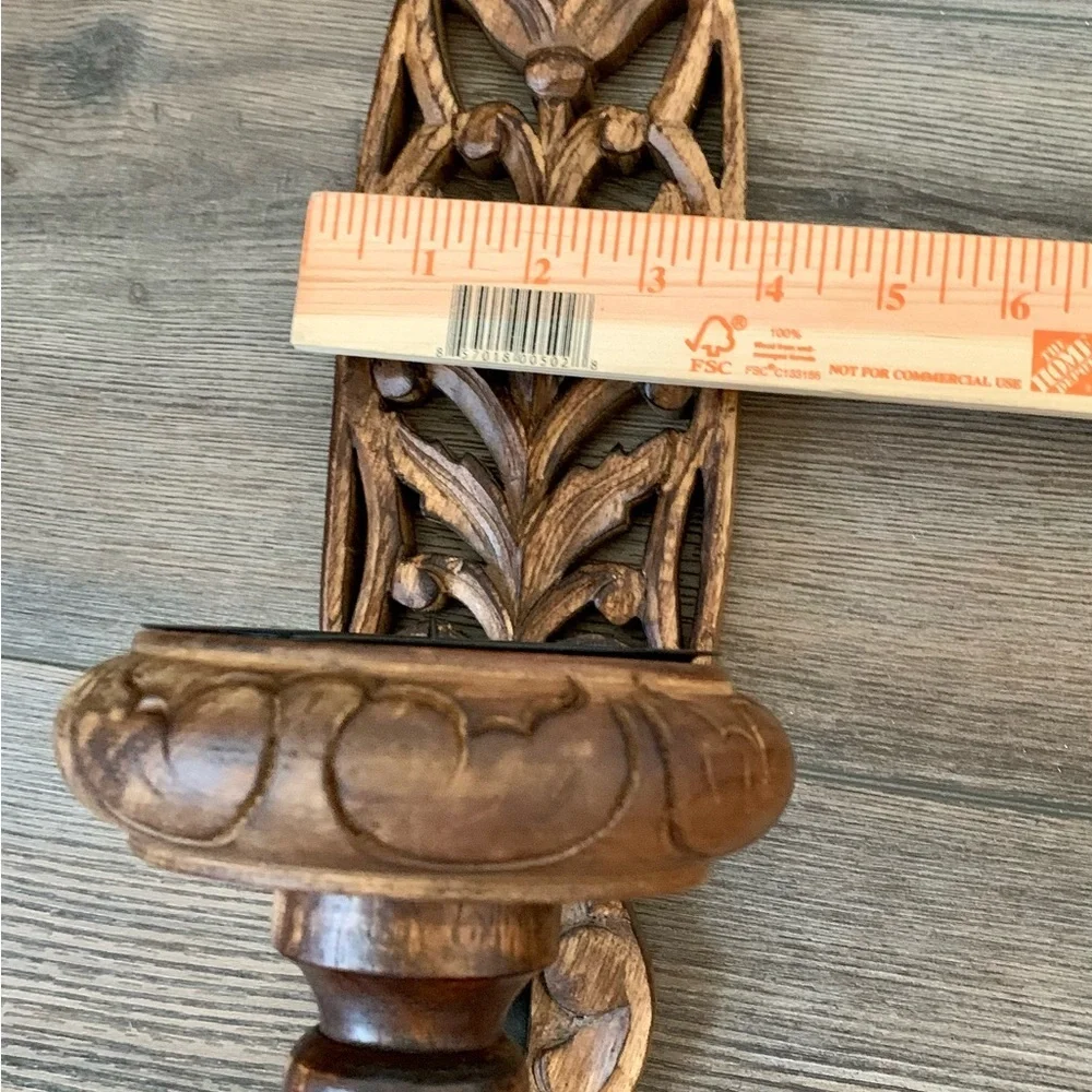 Vintage Pair Of Hand carved Wooden Ornate Wall Candle Holders
